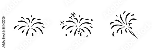 Firework vector linear doodle style icon set, fireworks symbol collection celebration explosion