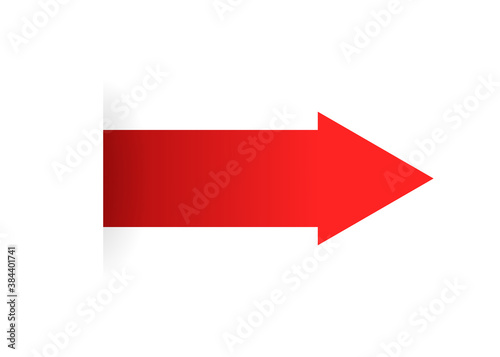 Arrow red vector curled graphic curve with shadow, pointer shape illustration.
