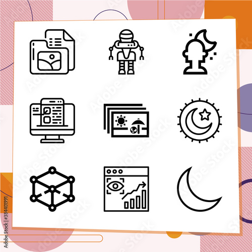 Simple set of 9 icons related to paradigm