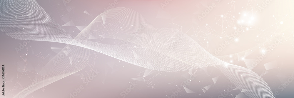 Wave flow background for science or medical concept design. Polygonal science background with connecting dots and lines.