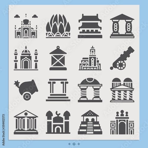 Simple set of mosque related filled icons.
