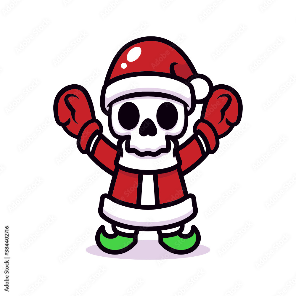 Cute skull with Santa Claus costume mascot Cute skull with Santa Claus costume mascot