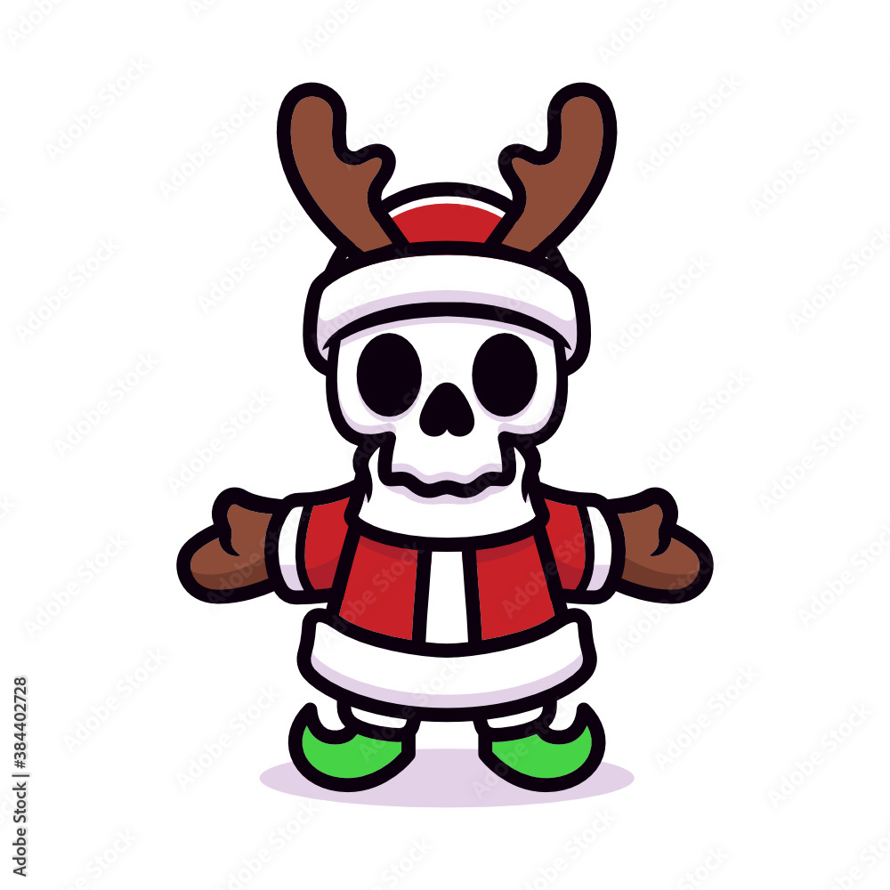 Cute skull with Santa Claus costume mascot Cute skull with Santa Claus costume mascot