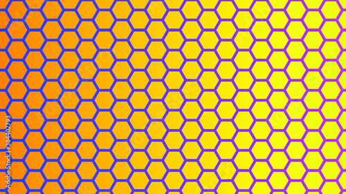 Yellow purple honeycomb hexagon background pattern. Vector isolated texture. Comb seamless texture design. Vector hexagonal cell texture.