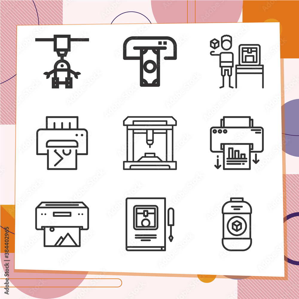 Simple set of 9 icons related to peripheral device Simple set of 9 icons related to peripheral device