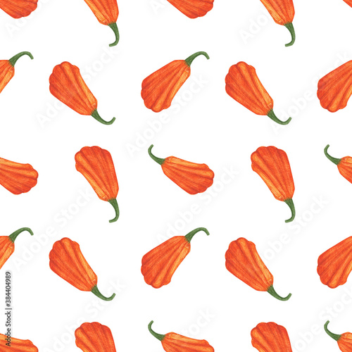 Watercolor seamless pattern with pumpkins on a white background. Fall illustration for scrapbooking, packaging, textile, design