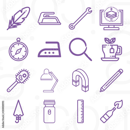 16 pack of implement  lineal web icons set