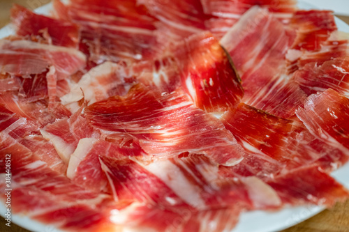 Iberian ham jabugo dish in a Spanish tapas restaurant