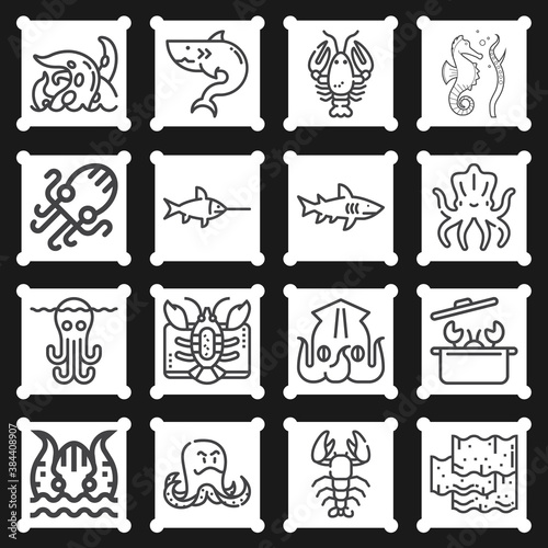 16 pack of sea animal  lineal web icons set