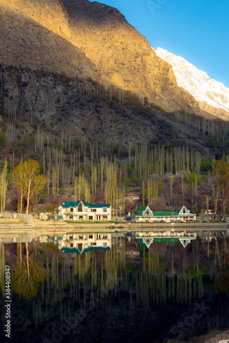 lower kachura lake , shangrila resort in blossom ,skardu northern areas of gilgit baltistan , Pakistan  photo