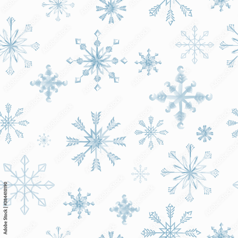 Winter pattern with snowflakes on a white background. It will decorate any packaging, business card, poster, leaflet or postcard.