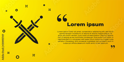 Black Crossed medieval sword icon isolated on yellow background. Medieval weapon. Vector.