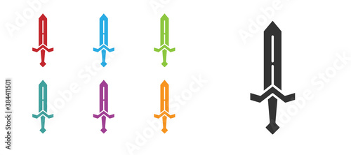 Black Medieval sword icon isolated on white background. Medieval weapon. Set icons colorful. Vector.