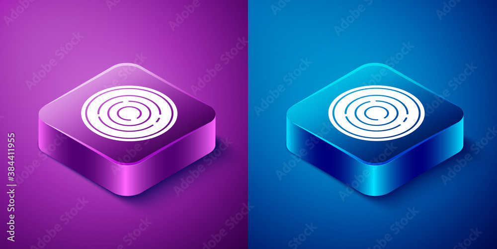 Isometric Checker game chips icon isolated on blue and purple background. Square button. Vector. Isometric Checker game chips icon isolated on blue and purple background. Square button. Vector.