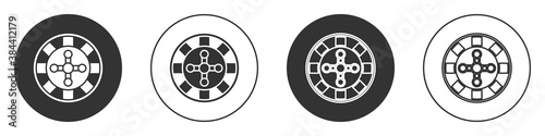 Black Casino roulette wheel icon isolated on white background. Circle button. Vector.