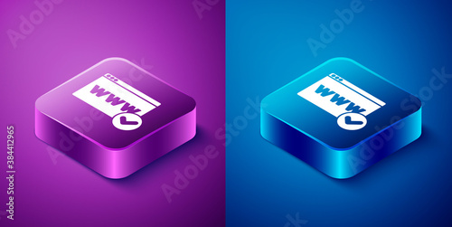 Isometric Website template icon isolated on blue and purple background. Internet communication protocol. Square button. Vector.