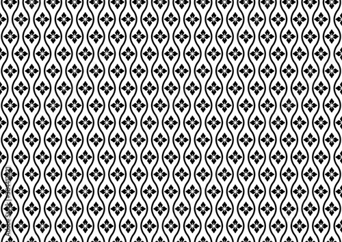 花菱立涌文様のシームレスパターンイラスト（黒）