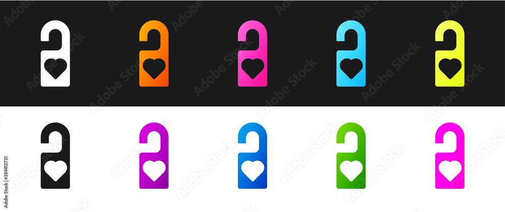 Set Please do not disturb with heart icon isolated on black and white background. Hotel Door Hanger Tags. Vector. Set Please do not disturb with heart icon isolated on black and white background. Hotel Door Hanger Tags. Vector.