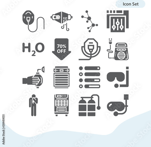 Simple set of oxygen related filled icons.