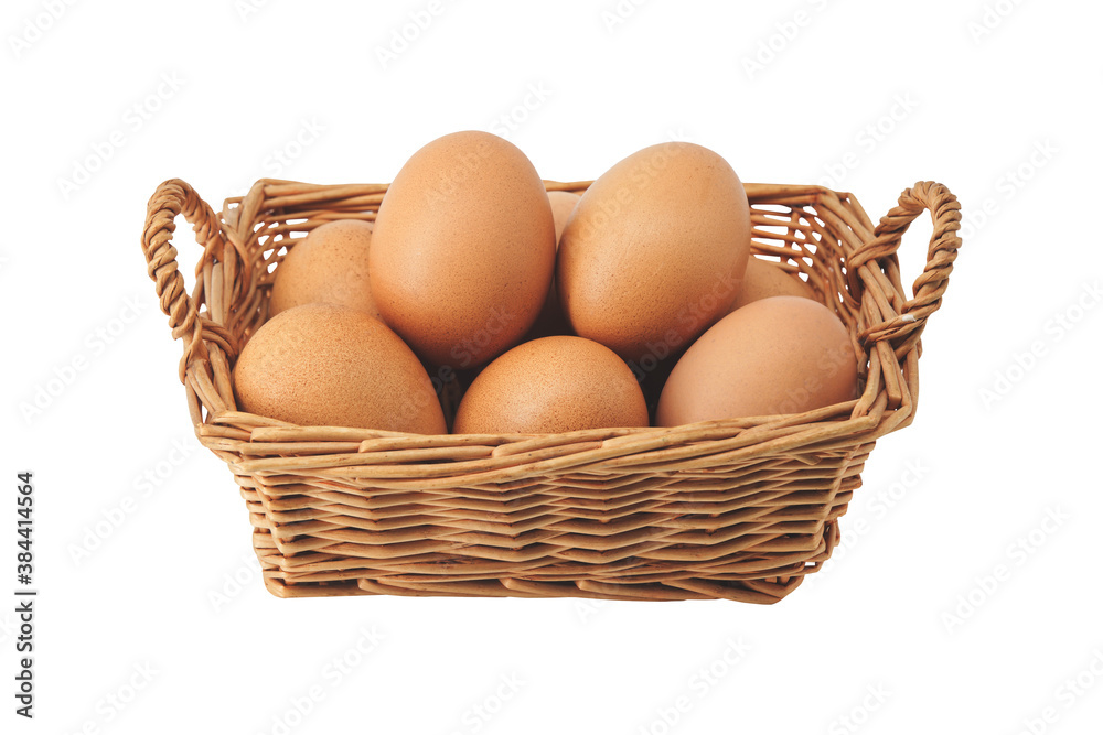 Eggs in a basket  and isolated on white background