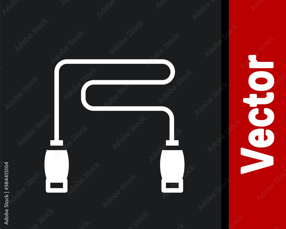 White Jump rope icon isolated on black background. Skipping rope. Sport equipment. Vector.