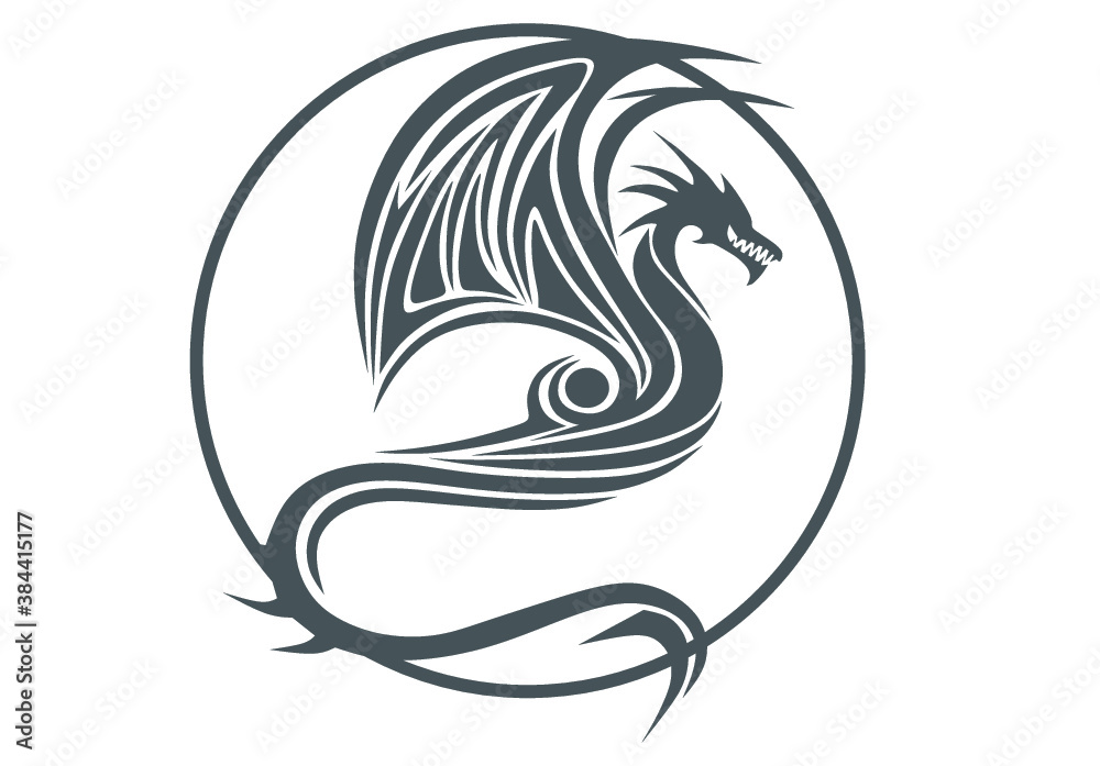 illustration, dragon, tattoo, design, animal, bird, abstract, art, black, vector, symbol, silhouette, swan, drawing, white, decoration, tribal, flower, graphic, pattern, style, isolated, nature, decor Stock Vector