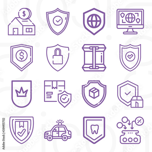 16 pack of protecting  lineal web icons set