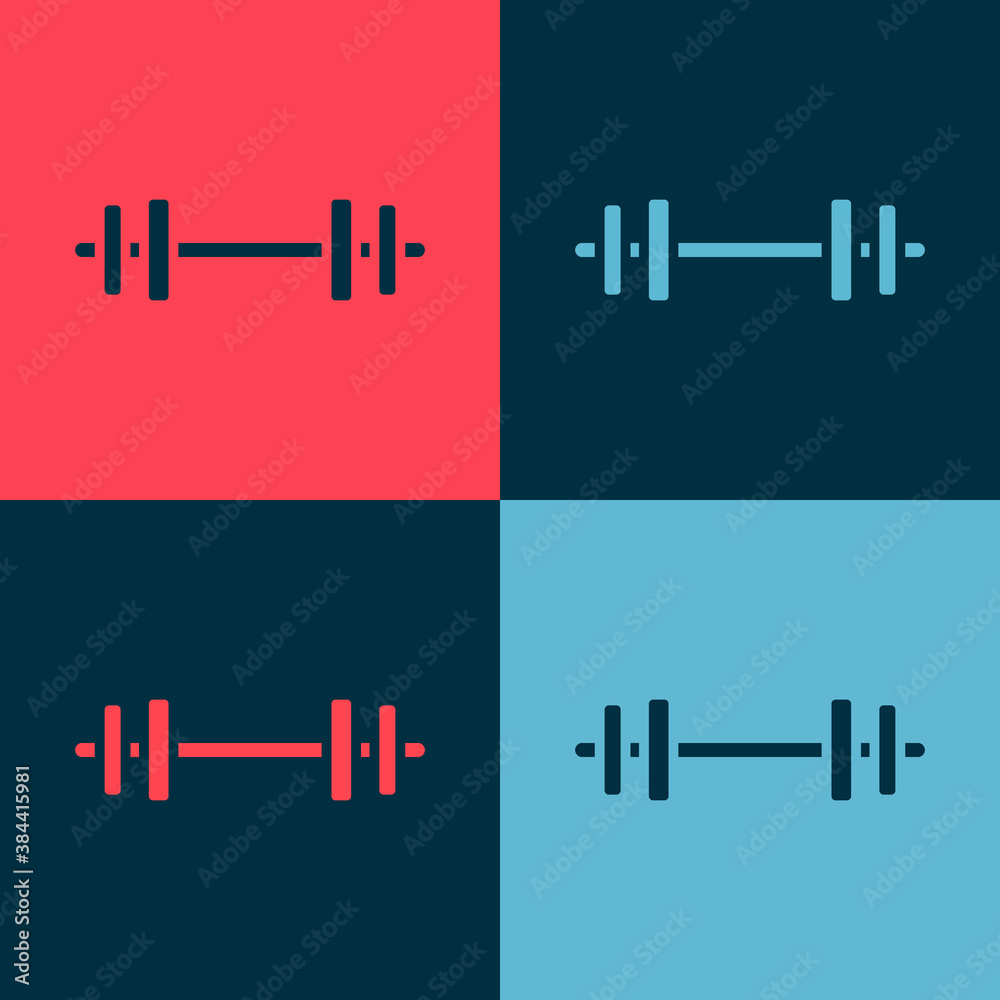 Pop art Barbell icon isolated on color background. Muscle lifting icon, fitness barbell, gym, sports equipment, exercise bumbbell. Vector. Pop art Barbell icon isolated on color background. Muscle lifting icon, fitness barbell, gym, sports equipment, exercise bumbbell. Vector.