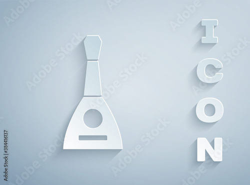 Paper cut Musical instrument balalaika icon isolated on grey background. Paper art style. Vector.