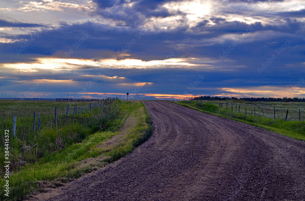 Alberta, Canada - Dirt Road through Castor Countryside at Sunset