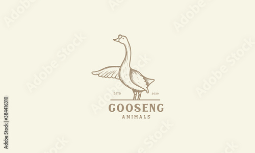 goose line engraved vintage logo vector icon illustration design
