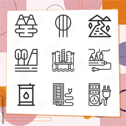 Simple set of 9 icons related to flows