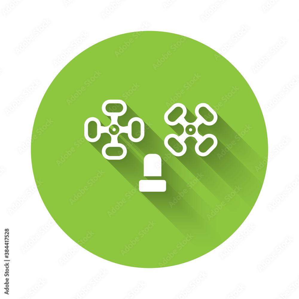 White Water tap icon isolated with long shadow. Green circle button. Vector. White Water tap icon isolated with long shadow. Green circle button. Vector.