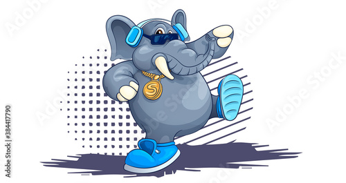 Elephant dancing to RNB in the style of cartoon style