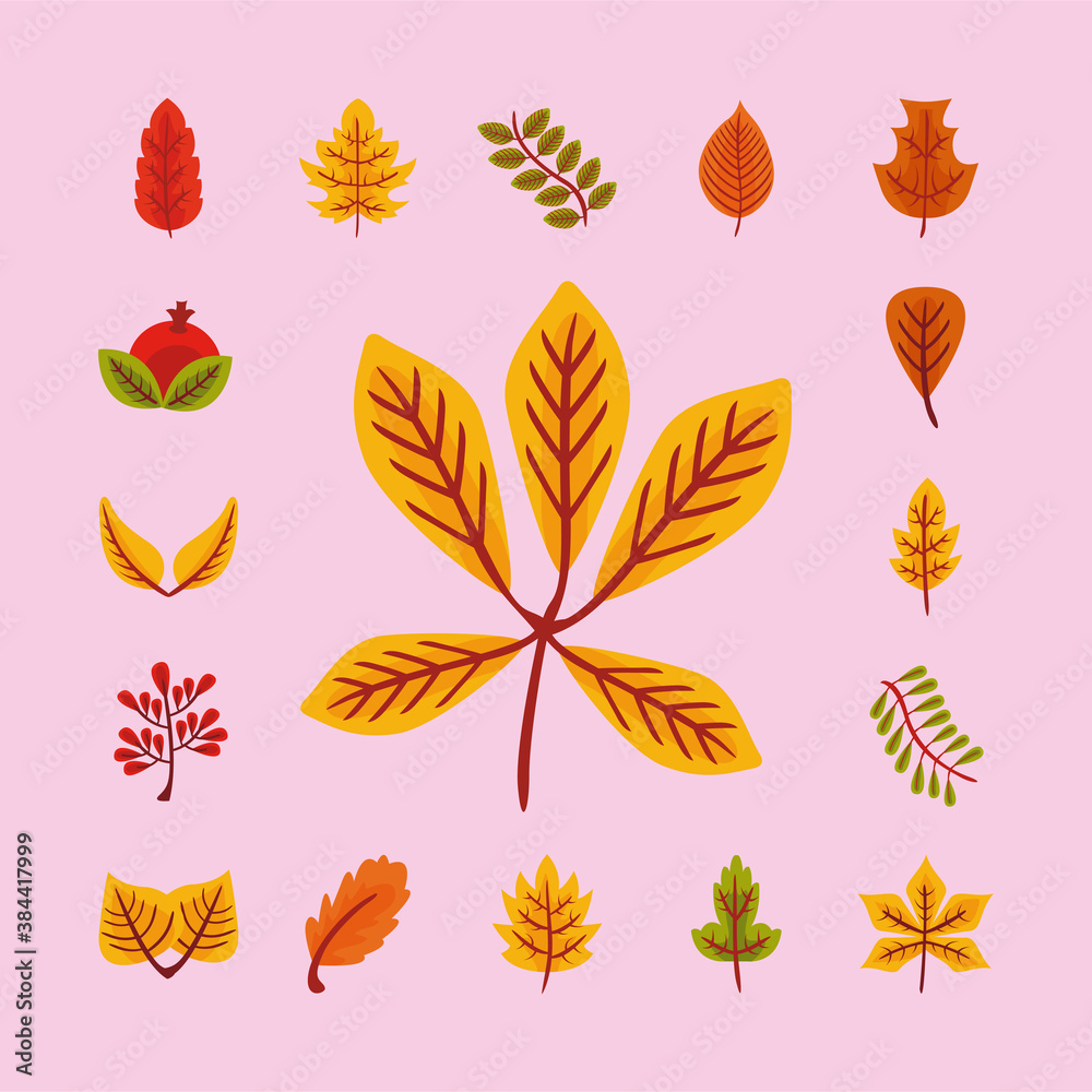 bundle of twenty five autumn leaves flat style bundle of twenty five autumn leaves flat style