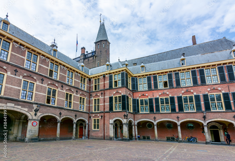Binnenhof palace (Dutch parliament) courtyard in Hague, Netherlands