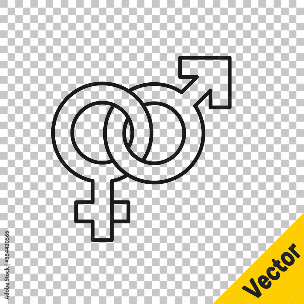 Black line Gender icon isolated on transparent background. Symbols of men and women. Sex symbol. Vector. Black line Gender icon isolated on transparent background. Symbols of men and women. Sex symbol. Vector.