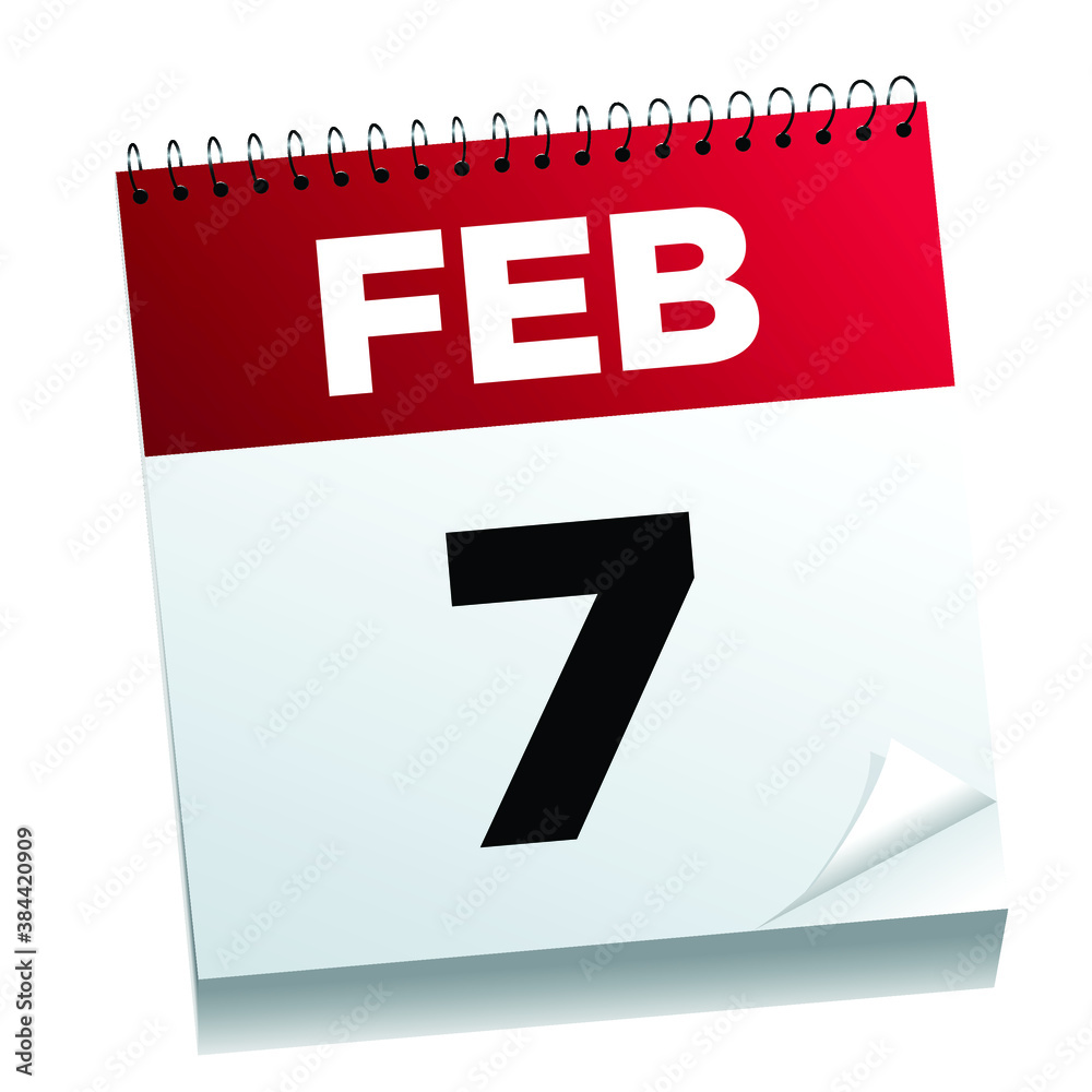 Fototapeta premium February 7th on a calendar page - illustrated. 