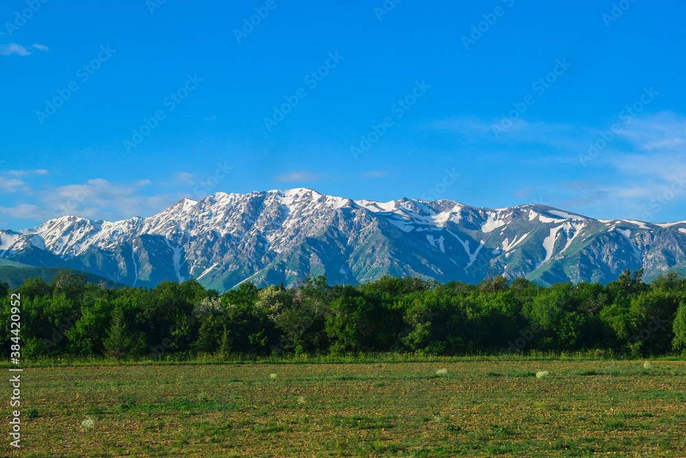 Snowy mountains. The nature of Kazakhstan.