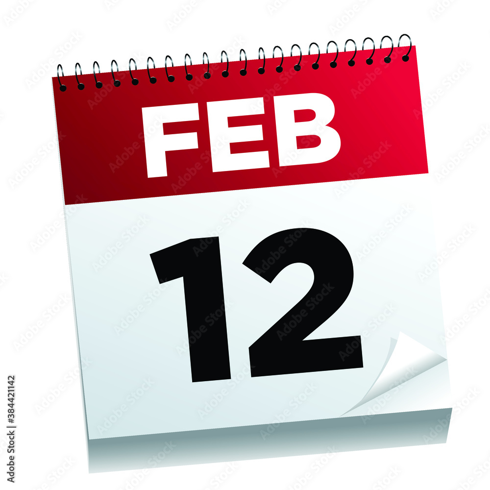 February 12th on a calendar page - illustrated. February 12th on a calendar page - illustrated.