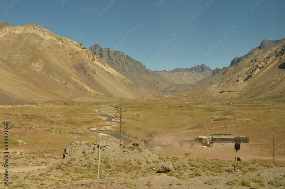 Driving through the windy mountain roads of the high Andes between Chile and Argentina