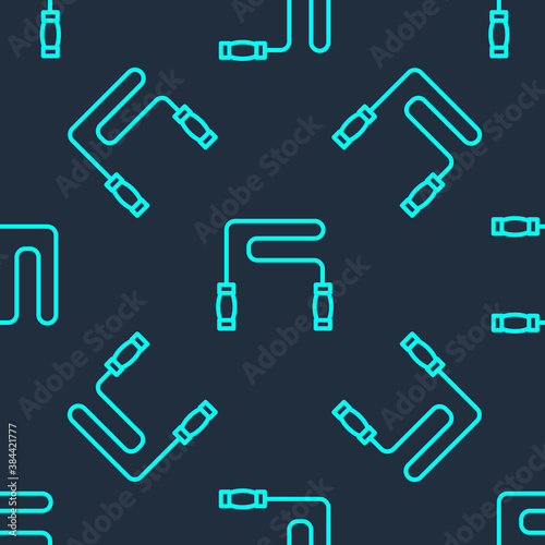 Green line Jump rope icon isolated seamless pattern on blue background. Skipping rope. Sport equipment. Vector.