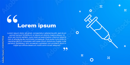 White line Doping syringe icon isolated on blue background. Vector.