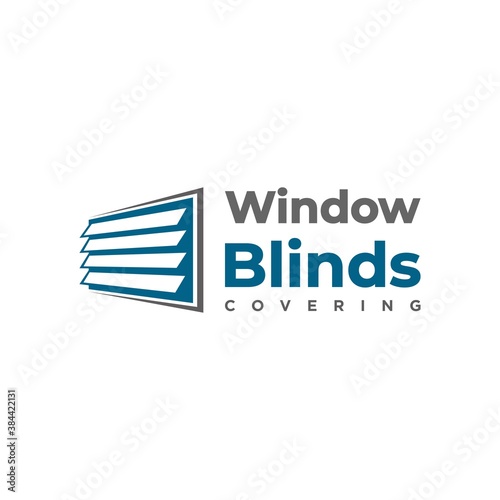 Window blinds covering logo company