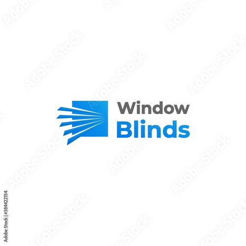 Window blinds covering logo company