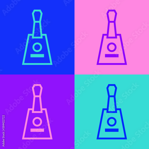 Pop art line Musical instrument balalaika icon isolated on color background. Vector.