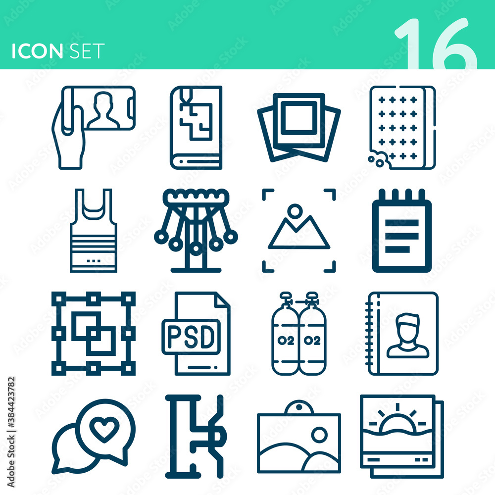 Simple set of 16 icons related to realistic