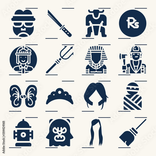 Simple set of fancy dress related filled icons.