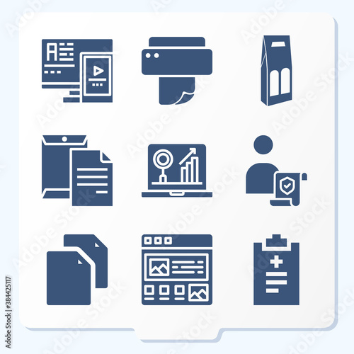 Simple set of 9 icons related to essay