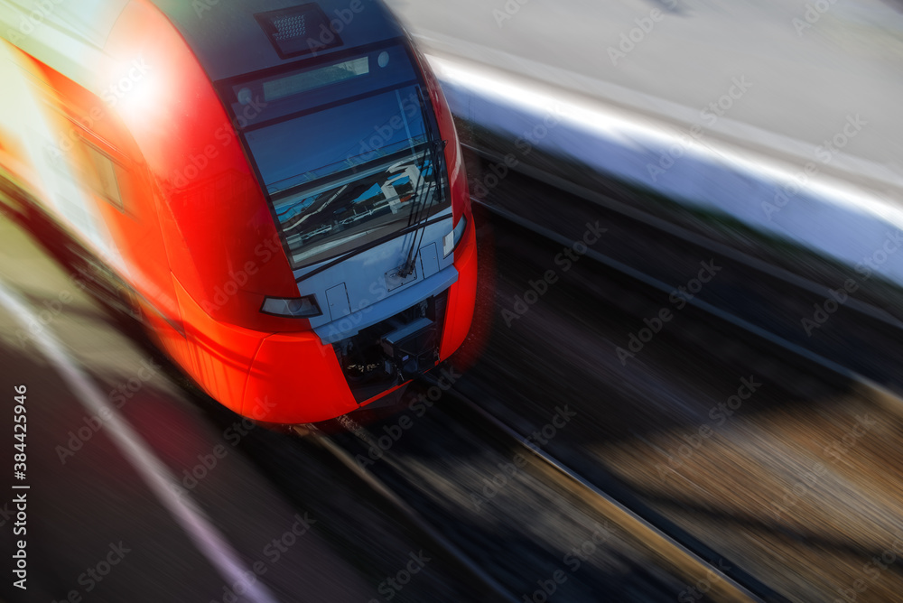 Modern high-speed train in motion, close-up, copy space. Motion Blur Modern high-speed train in motion, close-up, copy space. Motion Blur